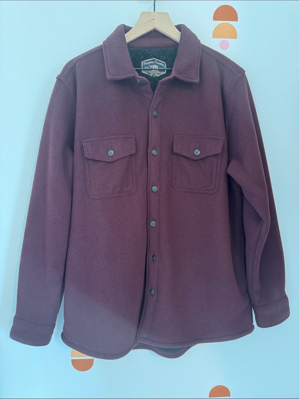 Men's Burgundy Button-Front Shacket Jacket - Classic Workshirt Style N0029